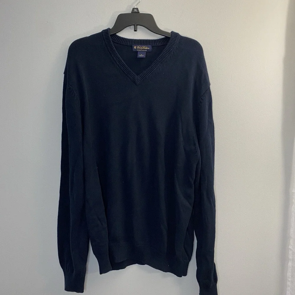 Brooks Brothers Sweater Men's XL Long Sleeve V Neck Knit Supima Cotton Navy Blue